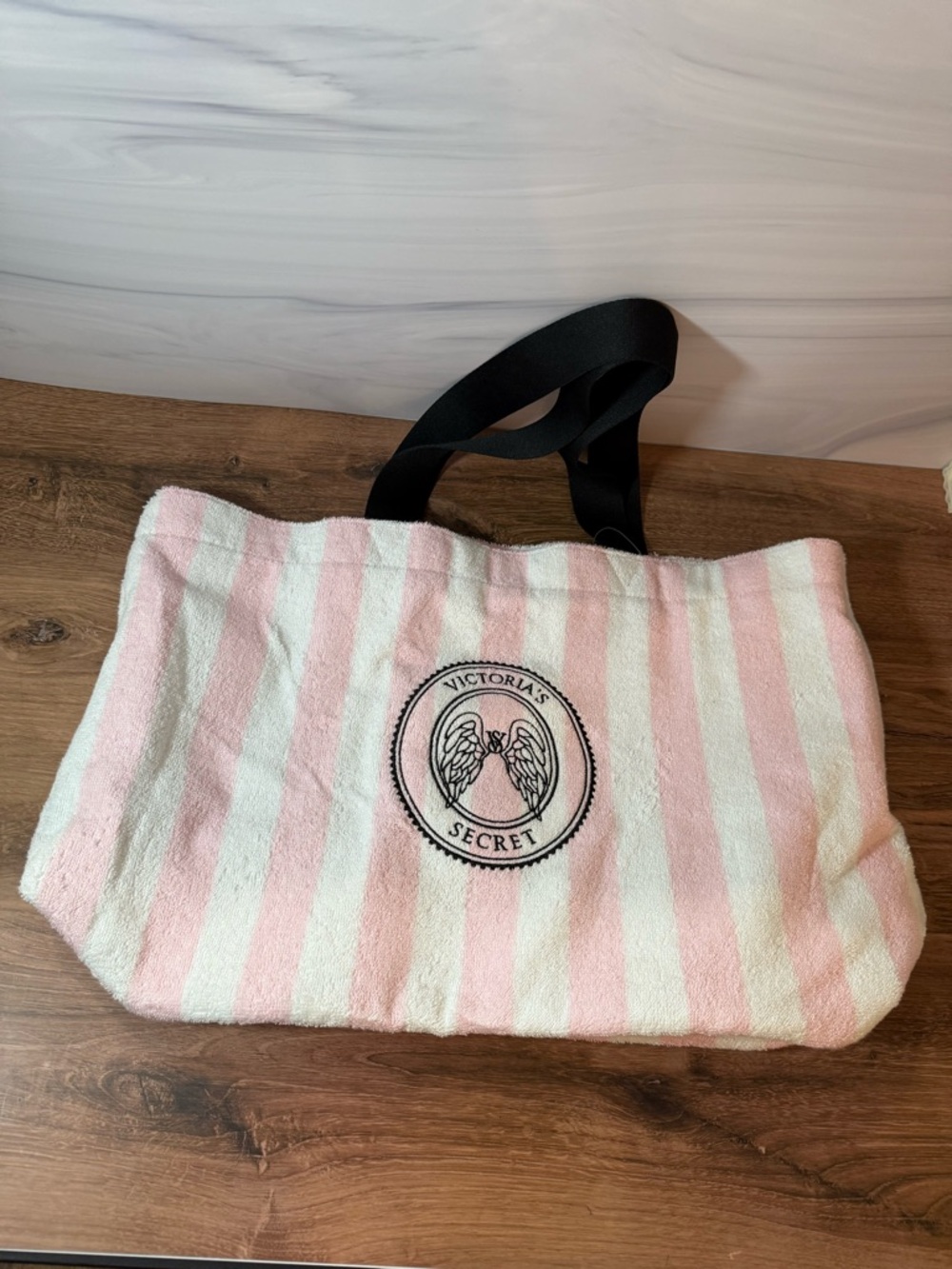 Victoria's Secret Pink and White Striped Tote Bag